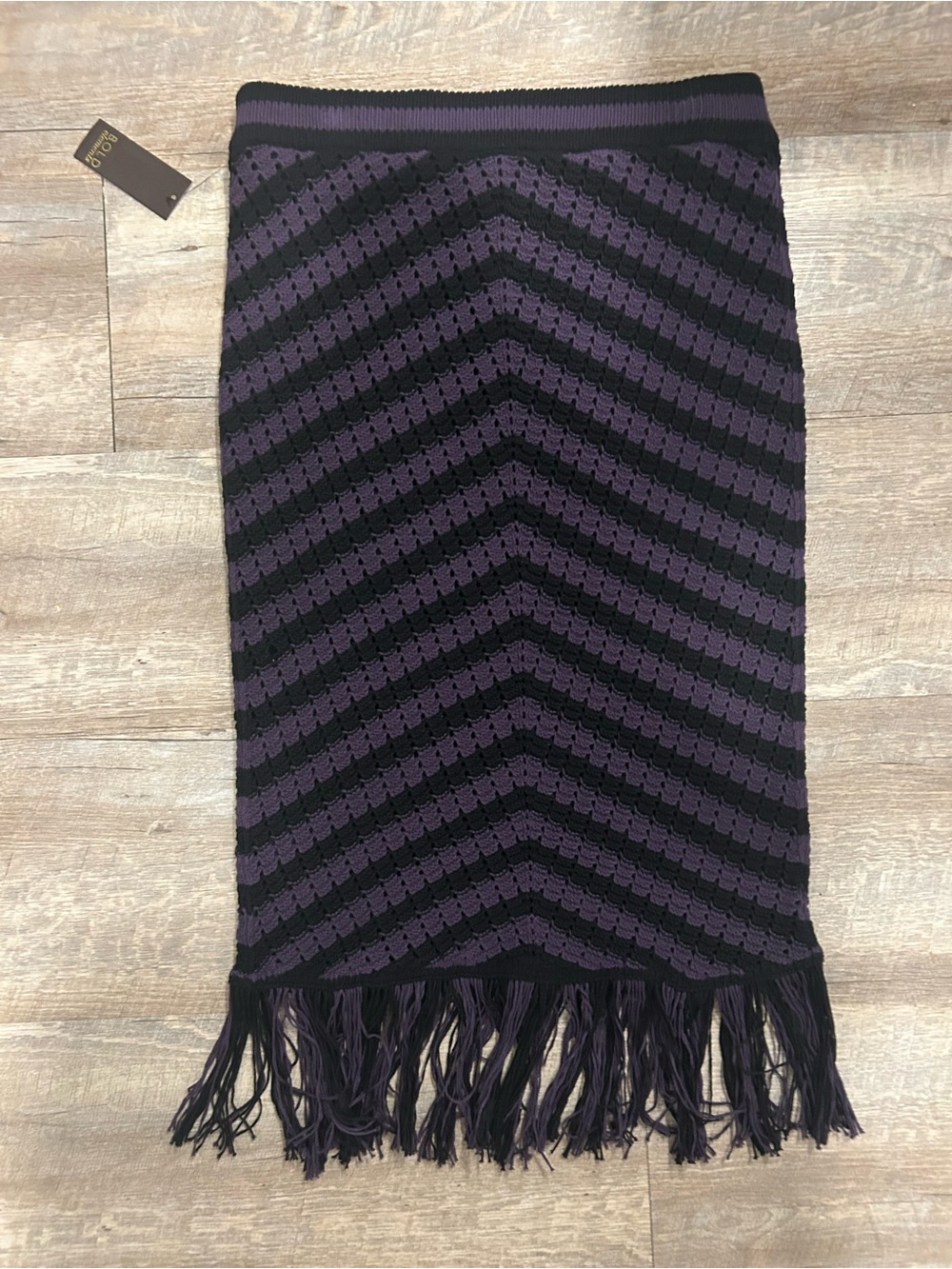 Bold Elements NWT Whimsigoth Crochet Fringe Midi Skirt PL Purple Black Chevron